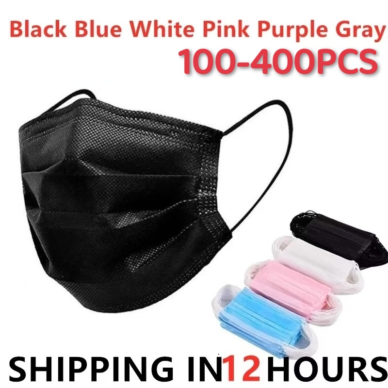 Surgical Mask - 100-400 stuks Zwarte Mondmaskers, wegwerpbaar, niet-geweven,